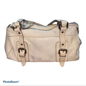 Fossil Cream Pebbled Leather Satchel Purse Bag